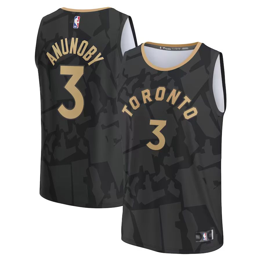 Men Toronto Raptors 3 OG Anunoby Fanatics Branded Black City Edition 2022-23 Fastbreak NBA Jersey